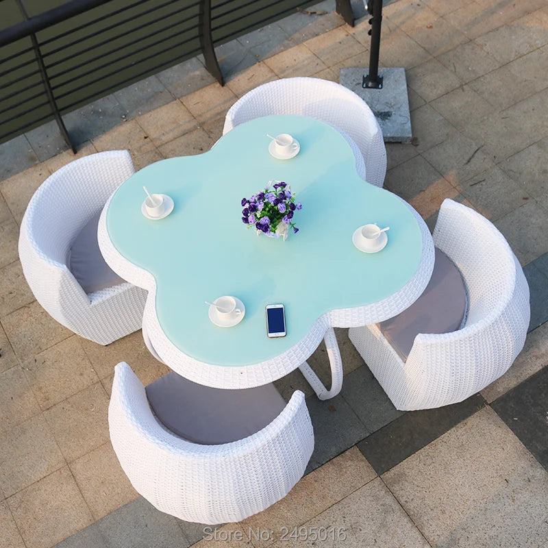 5-Piece Garden Rattan Outdoor Patio Terrace Furniture Set - Hand-Woven Wicker