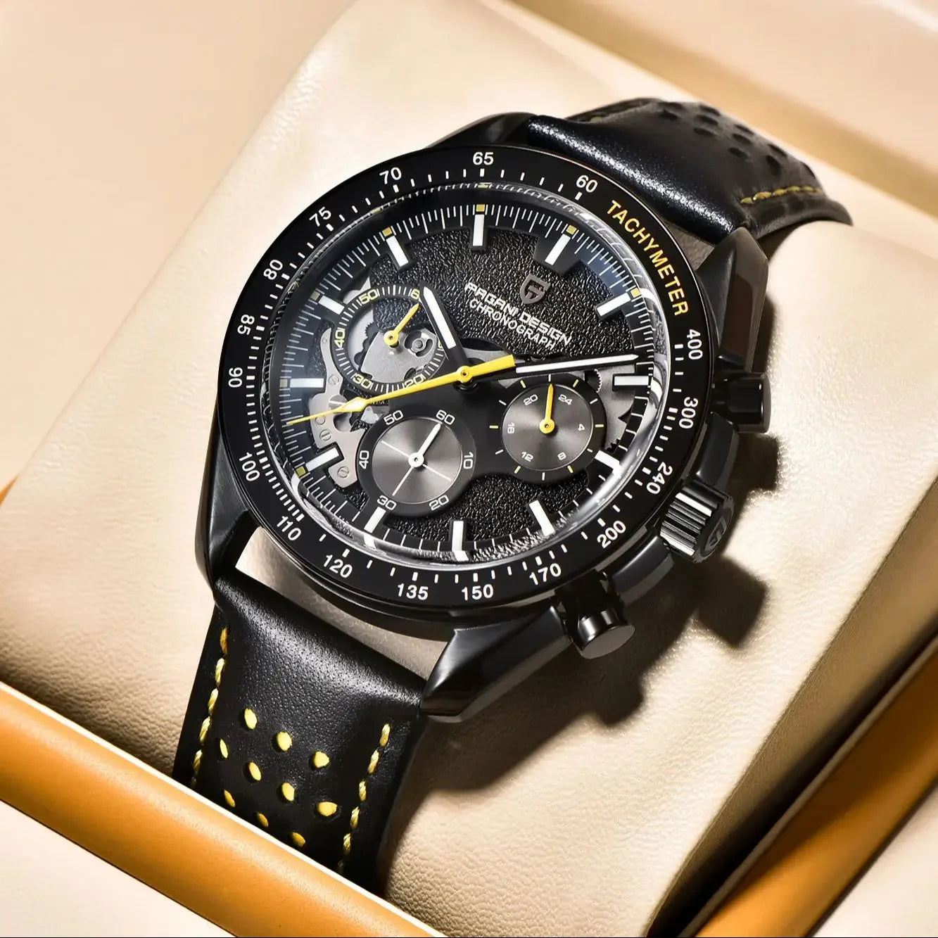 PAGANI DESIGN Skeletons Moon Men's Luxury Quartz Watch