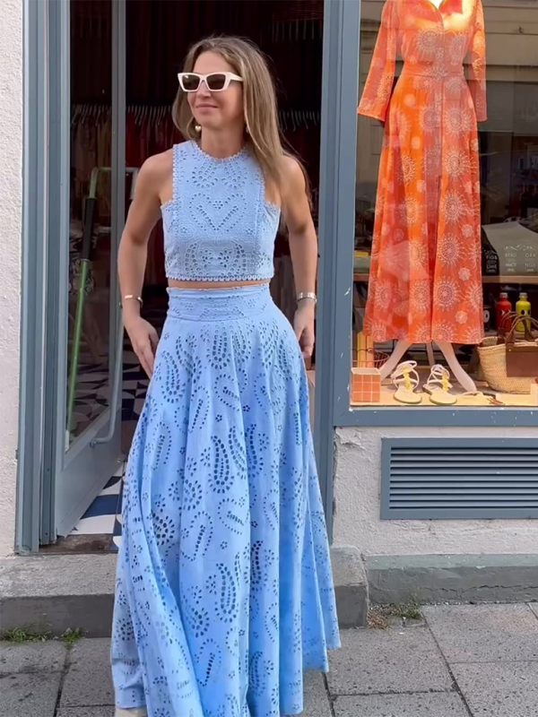 Casual Vacation Sleeveless Long Dress Two-Piece Set