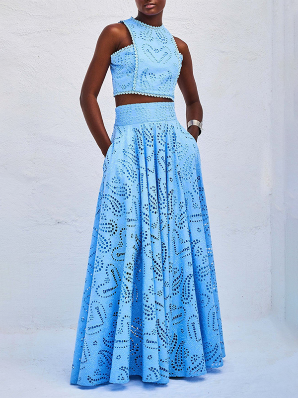 Casual Vacation Sleeveless Long Dress Two-Piece Set