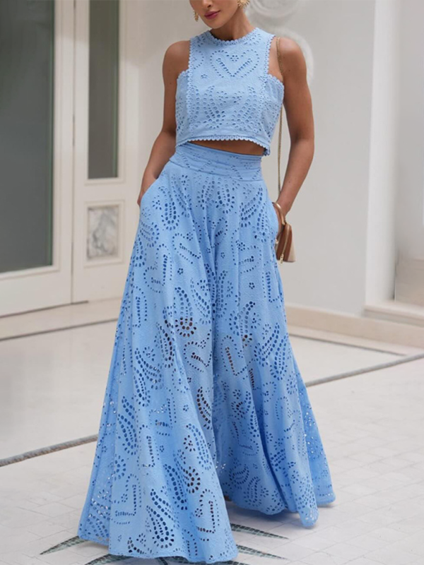 Casual Vacation Sleeveless Long Dress Two-Piece Set