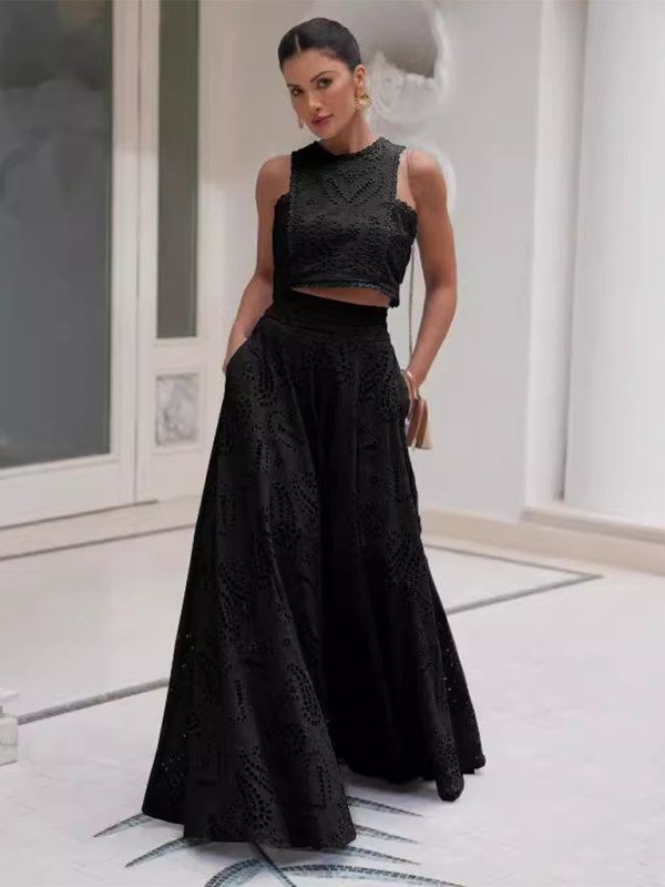 Casual Vacation Sleeveless Long Dress Two-Piece Set