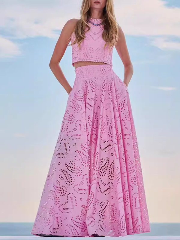 Casual Vacation Sleeveless Long Dress Two-Piece Set