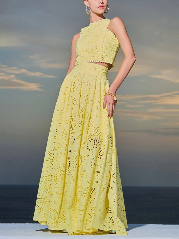 Casual Vacation Sleeveless Long Dress Two-Piece Set