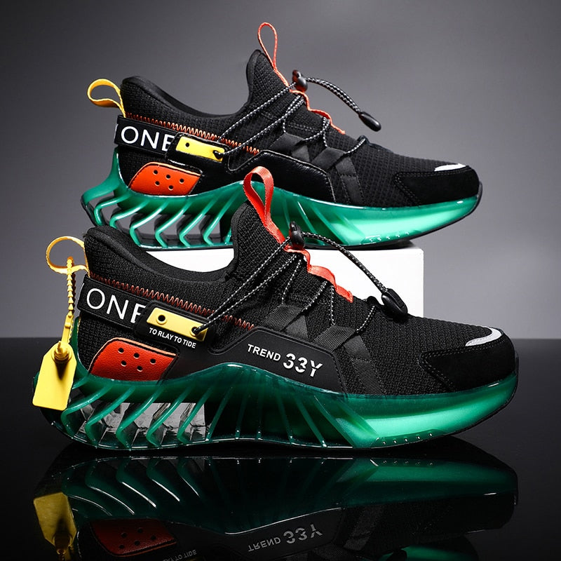Looking for a stylish, durable, comfortable, and breathable sneaker? Look no further than our Blade 'One' Running shoe! Made with a mesh upper and a padded collar, these sneakers are perfect for everyday wear, whether you're running errands or working out.