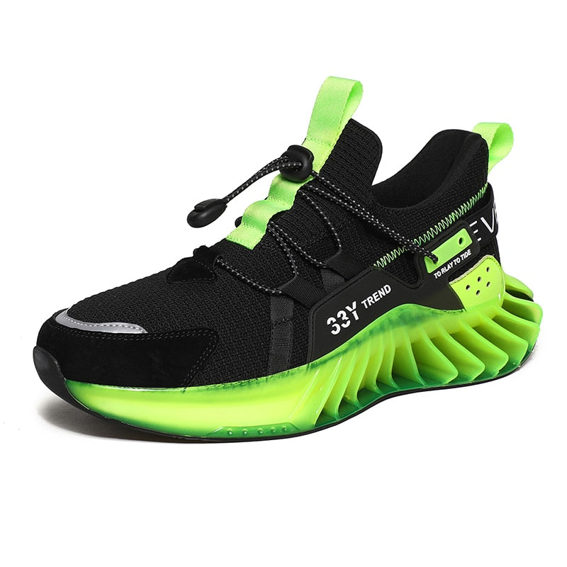 Looking for a stylish, durable, comfortable, and breathable sneaker? Look no further than our Blade 'One' Running shoe! Made with a mesh upper and a padded collar, these sneakers are perfect for everyday wear, whether you're running errands or working out.