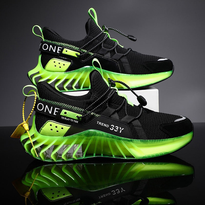 Looking for a stylish, durable, comfortable, and breathable sneaker? Look no further than our Blade 'One' Running shoe! Made with a mesh upper and a padded collar, these sneakers are perfect for everyday wear, whether you're running errands or working out.