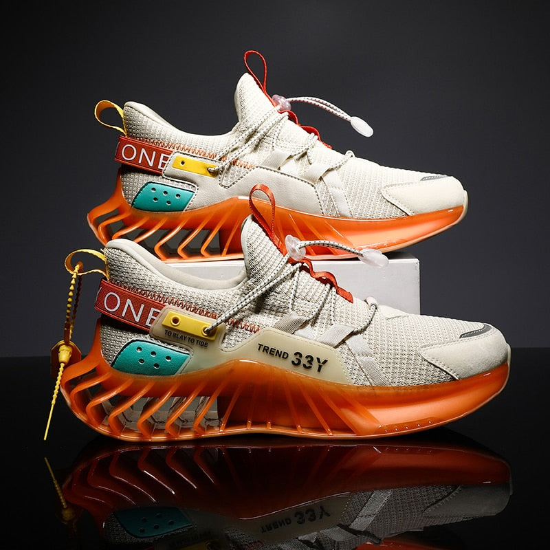 Looking for a stylish, durable, comfortable, and breathable sneaker? Look no further than our Blade 'One' Running shoe! Made with a mesh upper and a padded collar, these sneakers are perfect for everyday wear, whether you're running errands or working out.