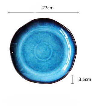 Retro Japanese deep blue ceramic dinner plate, food dessert dish