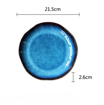 Retro Japanese deep blue ceramic dinner plate, food dessert dish