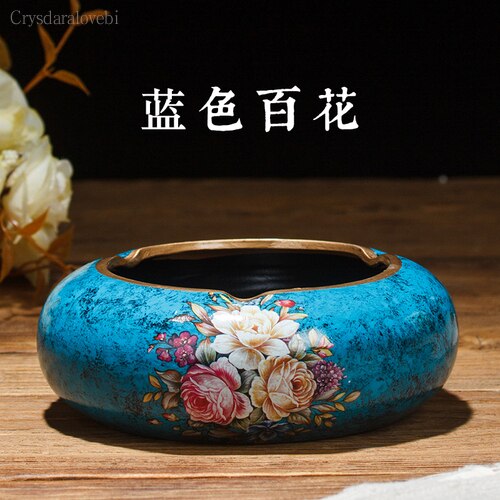 Chinese Retro Ceramic Large Ashtray with Lid. Modern Minimalist Living Room Decoration.