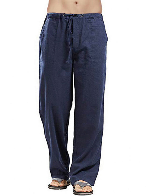 Stylish Linen Blend Drawstring Pants