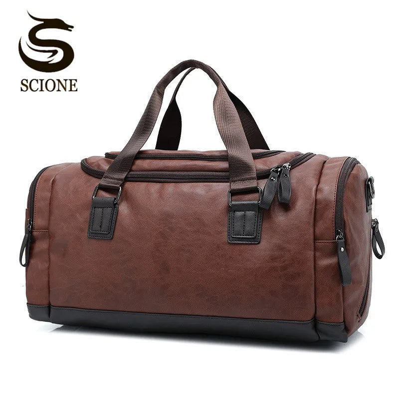 SCIONE PU Leather Men's Travel Duffle Bag