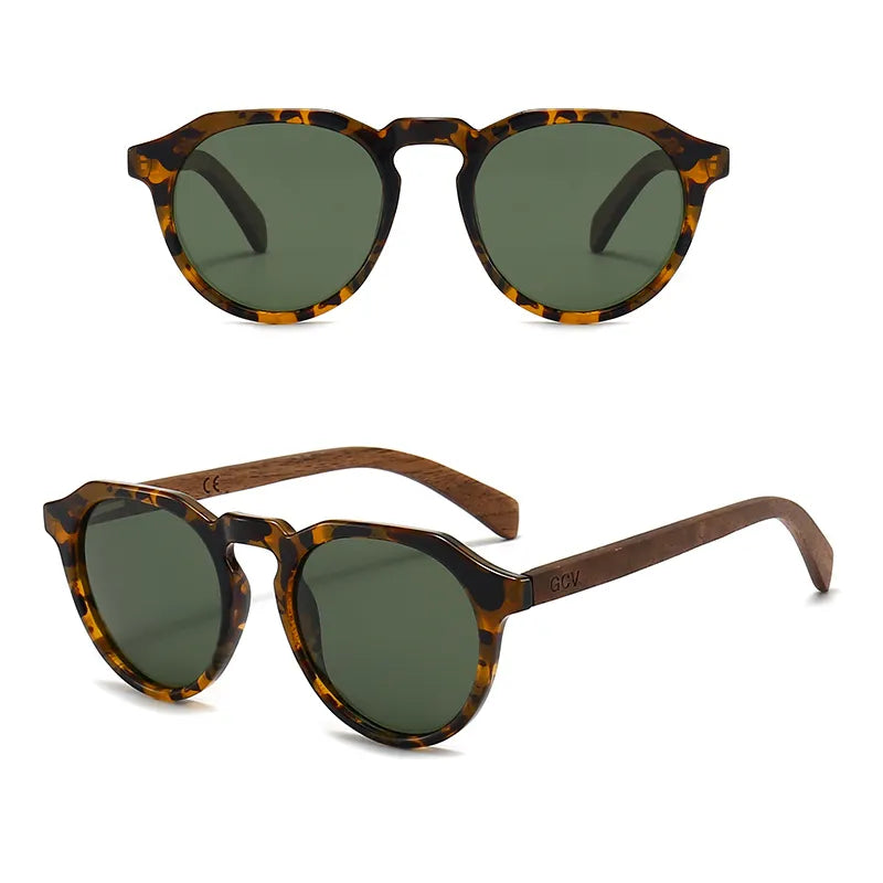 GCV Walnut Wood Hawksbill Sunglasses - Embrace Nature with Polarized Elegance