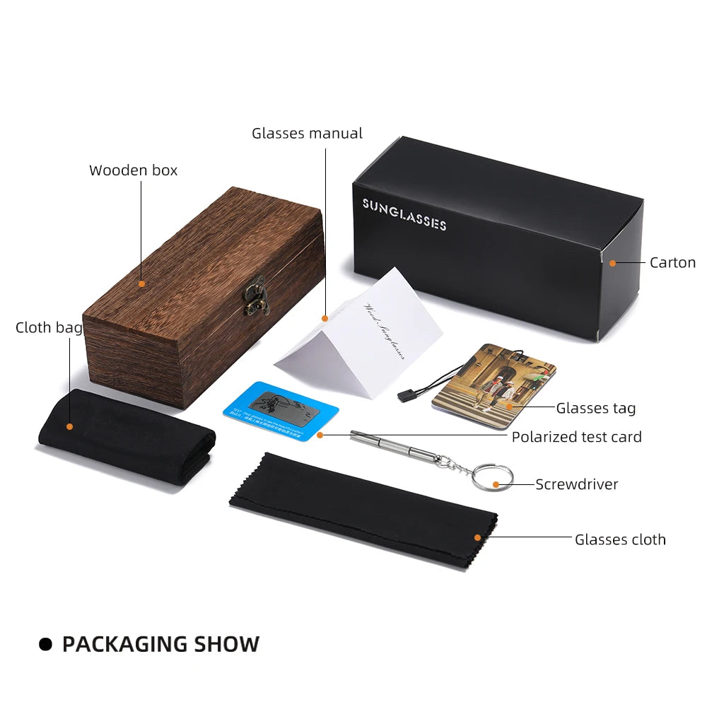 GM Natural Bamboo Wooden Sunglasses: Eco-Chic Fashion with Polarized Mirrored Lenses