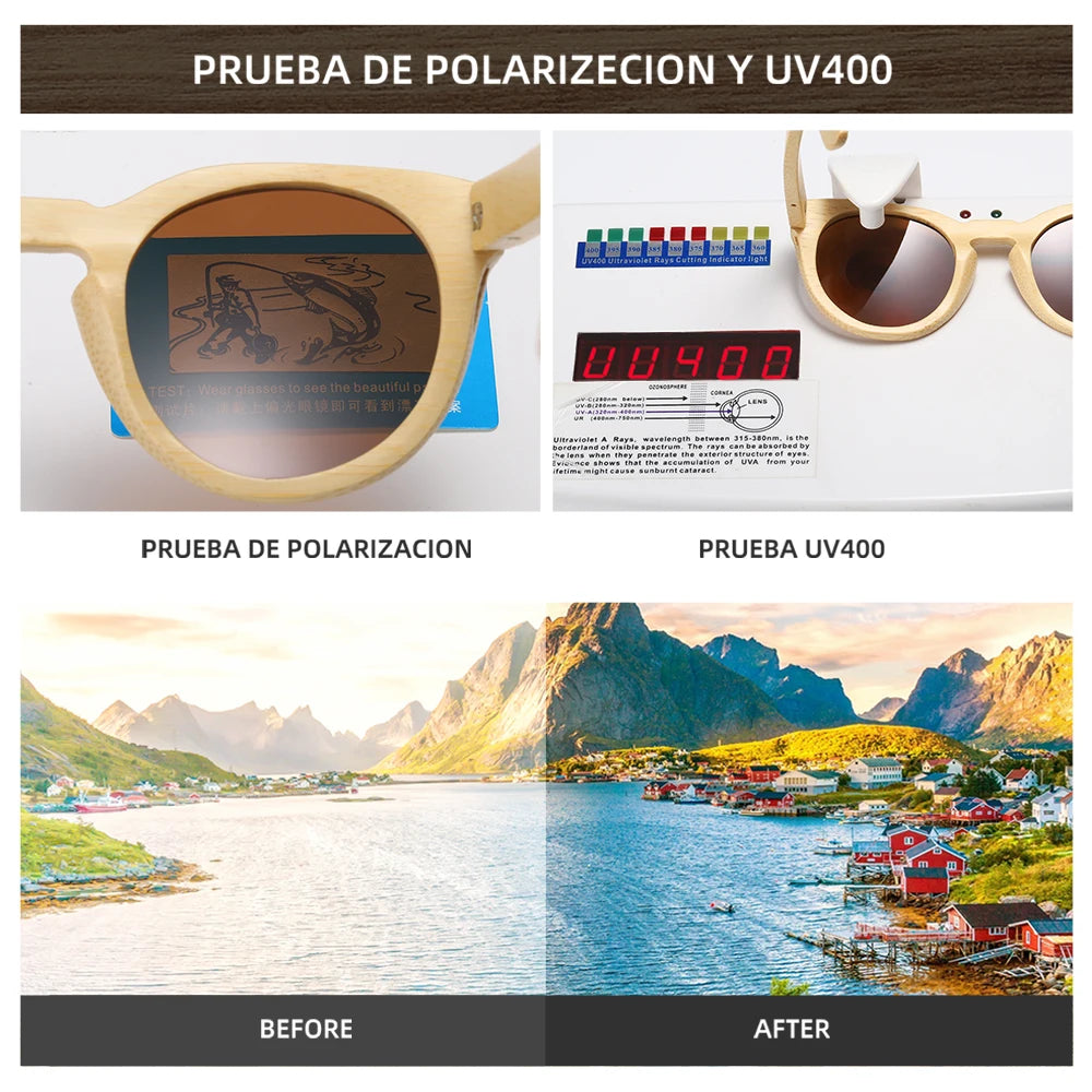 GM Natural Bamboo Sunglasses Women Polarized UV400 Brand Designer Classic Sun glasses Men Vintage Wooden Sunglasses