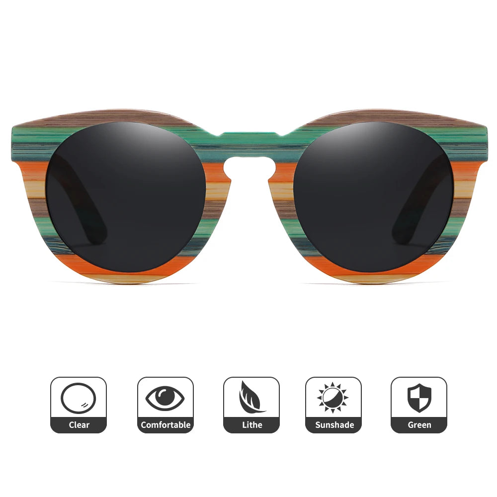 GM Natural Bamboo Wooden Sunglasses: Eco-Chic Fashion with Polarized Mirrored Lenses