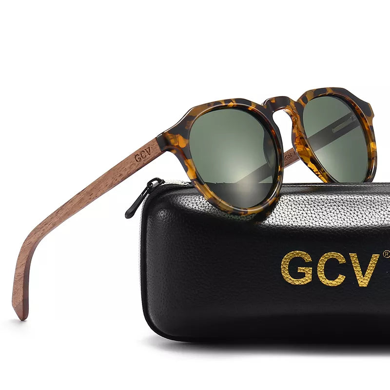 GCV Walnut Wood Hawksbill Sunglasses - Embrace Nature with Polarized Elegance