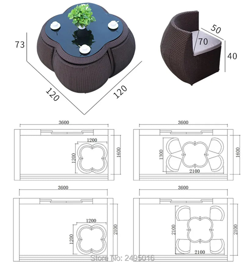 5-Piece Garden Rattan Outdoor Patio Terrace Furniture Set - Hand-Woven Wicker