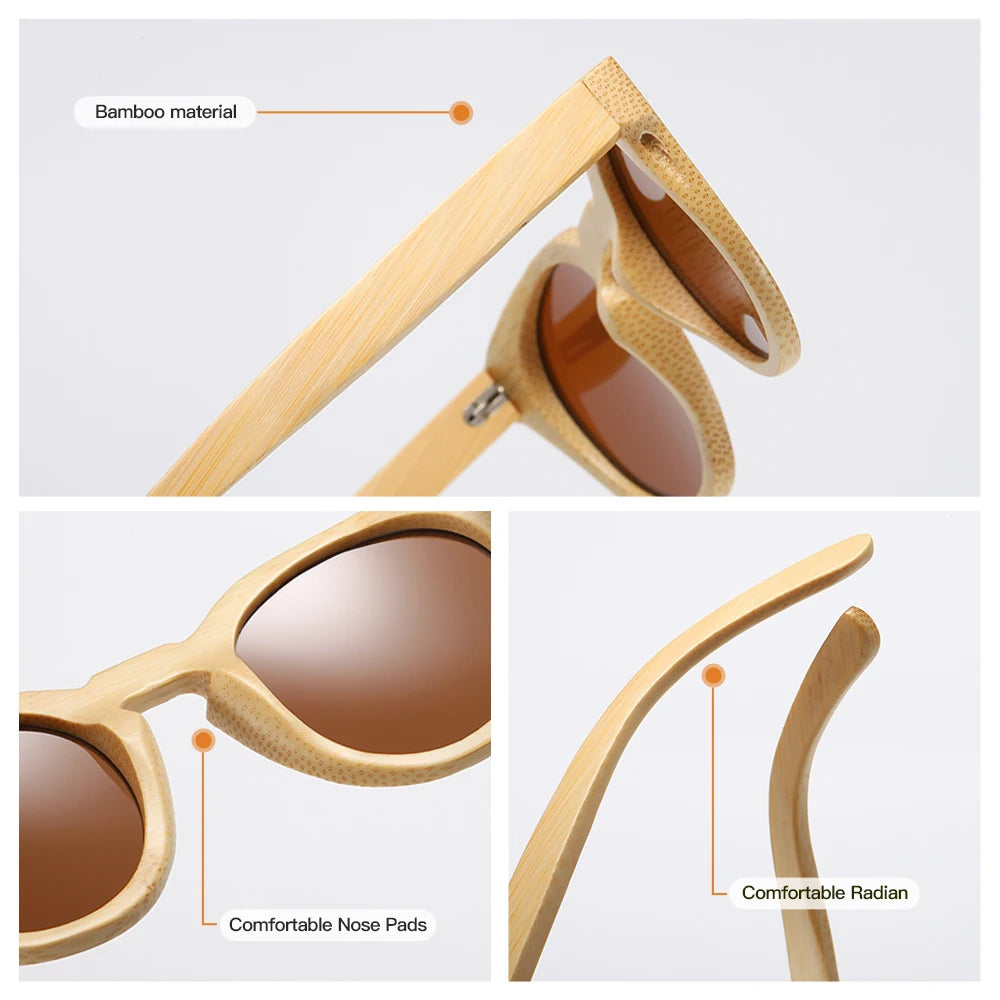 GM Natural Bamboo Sunglasses Women Polarized UV400 Brand Designer Classic Sun glasses Men Vintage Wooden Sunglasses