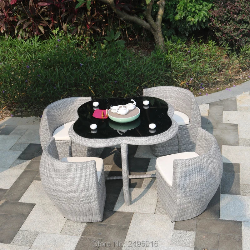 5-Piece Garden Rattan Outdoor Patio Terrace Furniture Set - Hand-Woven Wicker