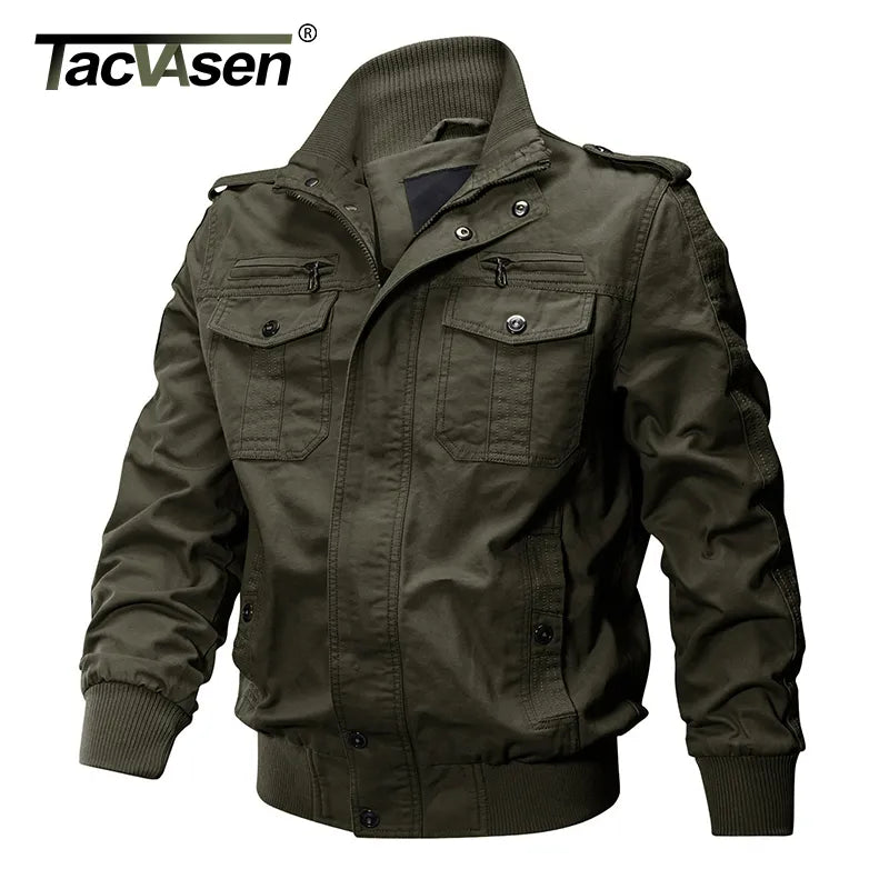 TACVASEN Pilot Bomber Jacket - Men's Cotton Cargo Jackets with Zipper Pockets