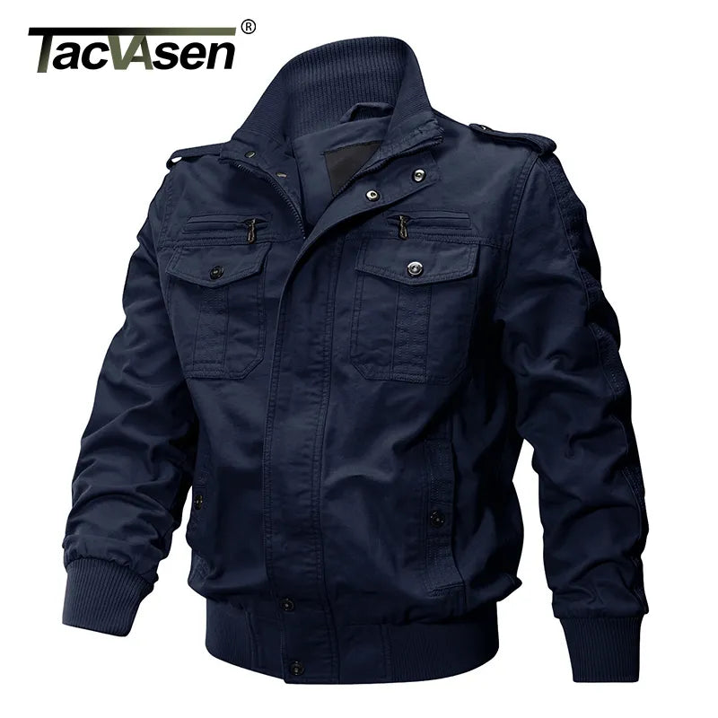 TACVASEN Pilot Bomber Jacket - Men's Cotton Cargo Jackets with Zipper Pockets