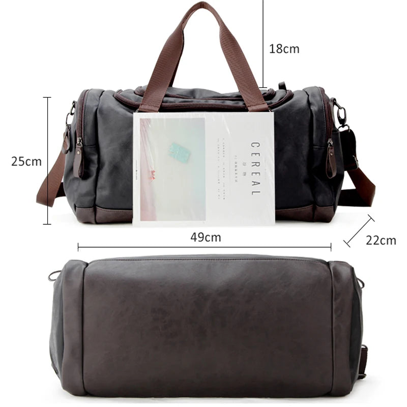 SCIONE PU Leather Men's Travel Duffle Bag