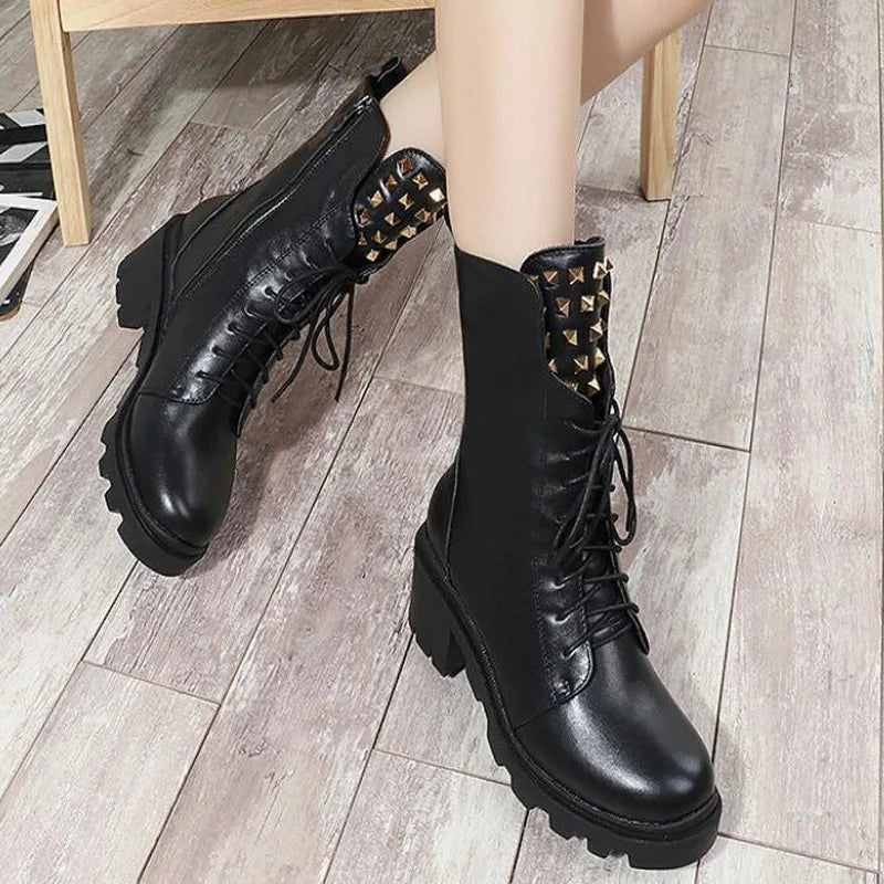 Dipsloot Spring British Cow Leather Boots with Metal Rivets