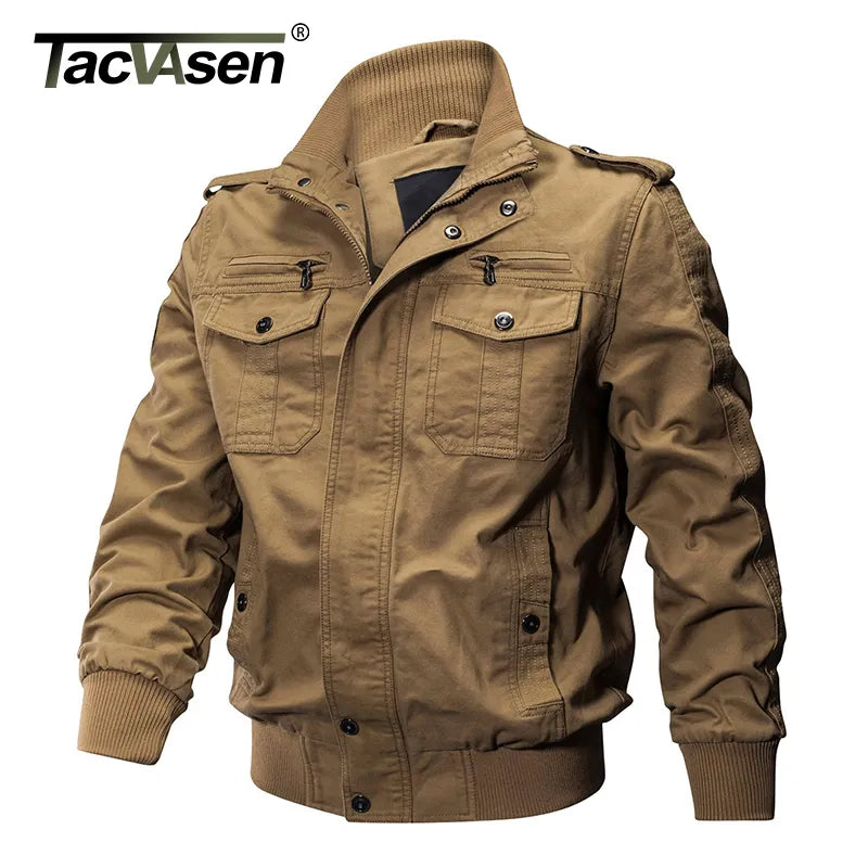 TACVASEN Pilot Bomber Jacket - Men's Cotton Cargo Jackets with Zipper Pockets