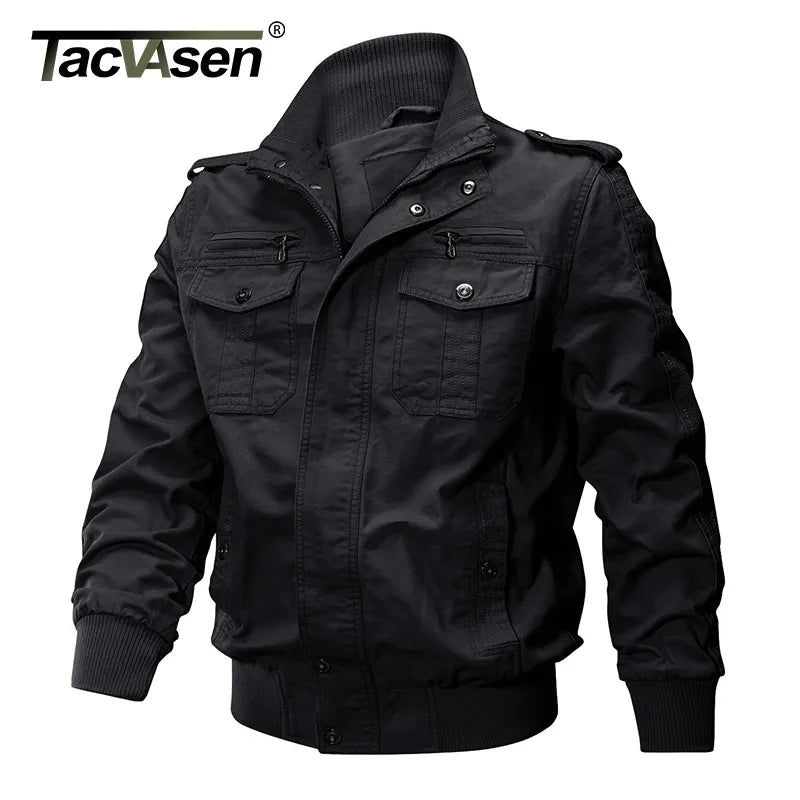 TACVASEN Pilot Bomber Jacket - Men's Cotton Cargo Jackets with Zipper Pockets
