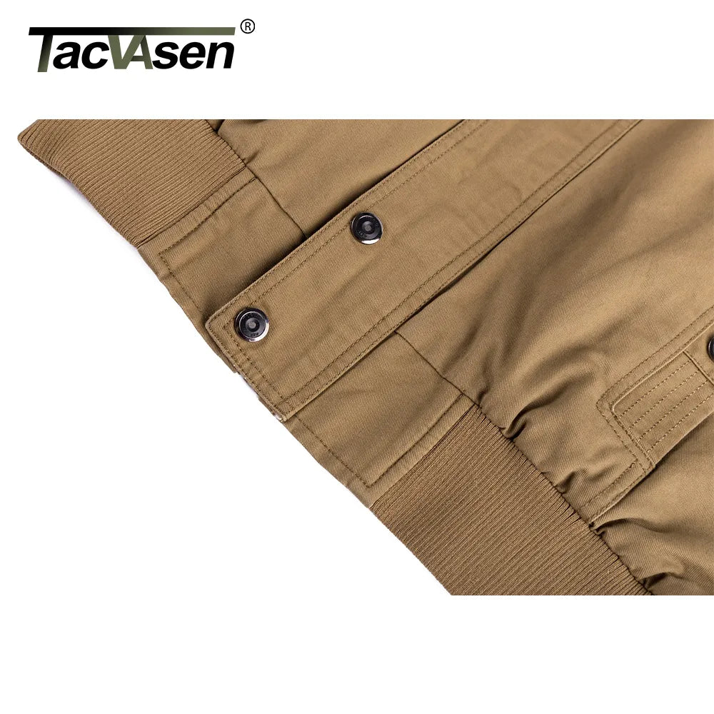 TACVASEN Pilot Bomber Jacket - Men's Cotton Cargo Jackets with Zipper Pockets