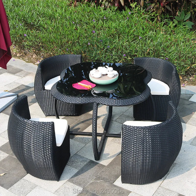 5-Piece Garden Rattan Outdoor Patio Terrace Furniture Set - Hand-Woven Wicker