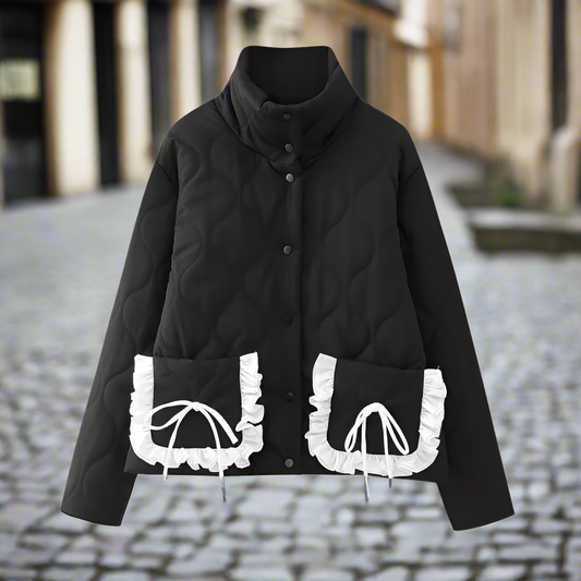 Elegant Bow Tie Stand-Up Collar Cotton Jacket
