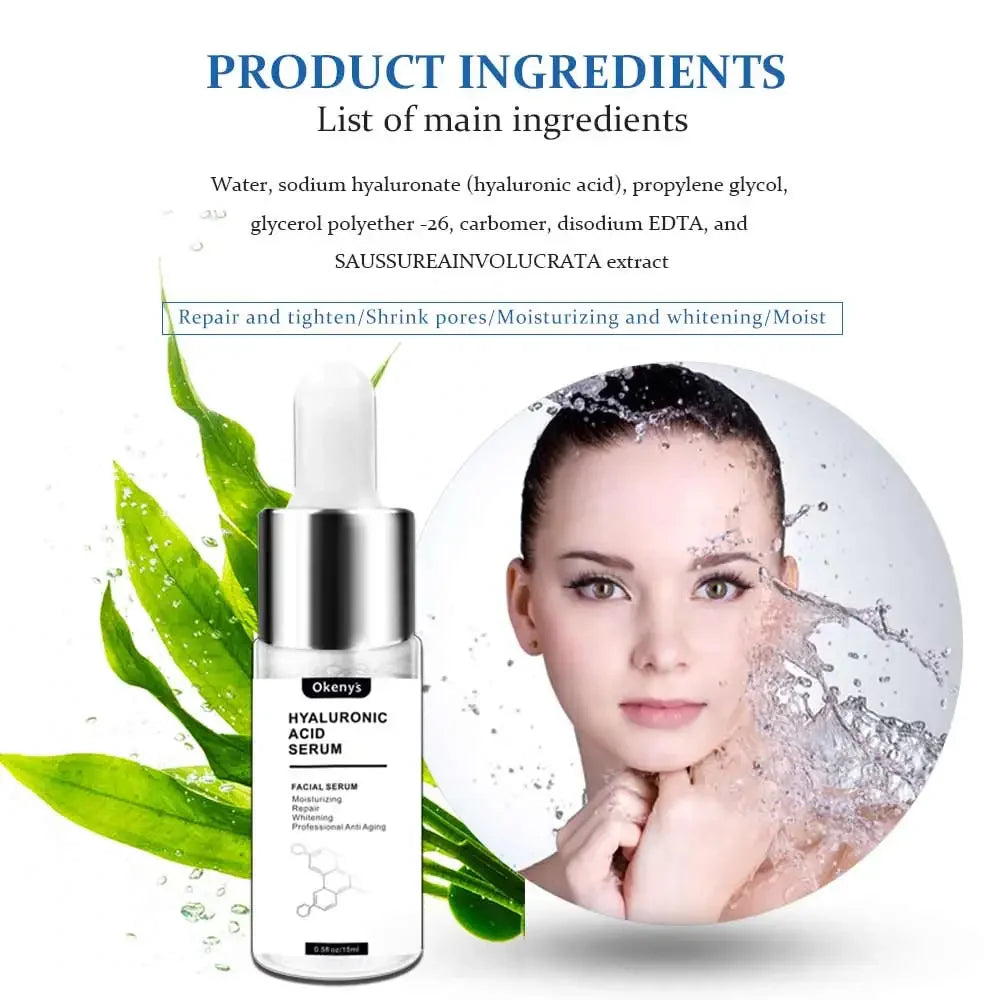 Okeny's Hyaluronic Acid Face Serum - 15ml Moisturizing Elixir for Anti Aging & Skin Firming