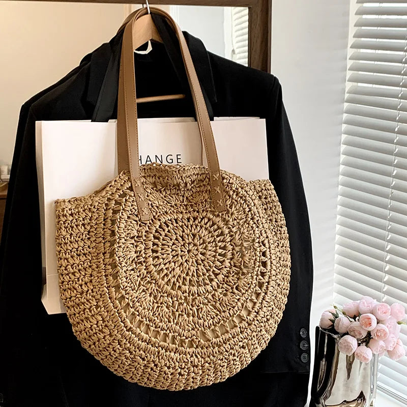 Bohemian Summer Style: Women's Handmade Woven Straw Beach Bag