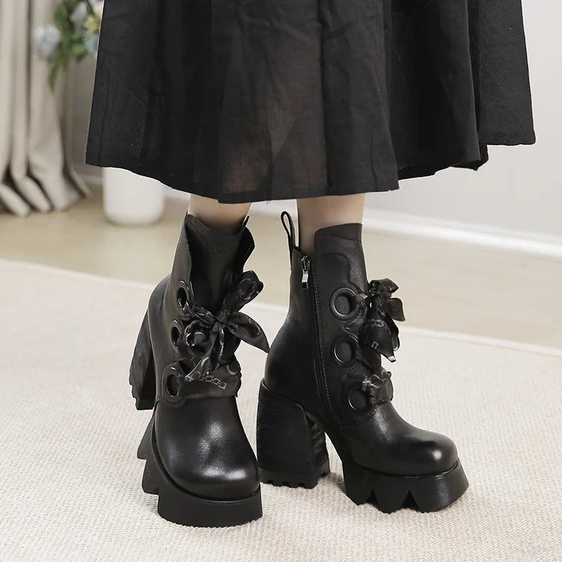 GKTINOO Genuine Leather High Heel Boots for Women – Modern Autumn Winter Platform Boots