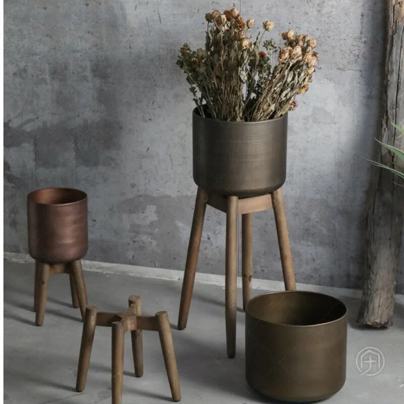 Retro Antique Copper Flower Pot Stand - Multifunctional Plant Display Stand