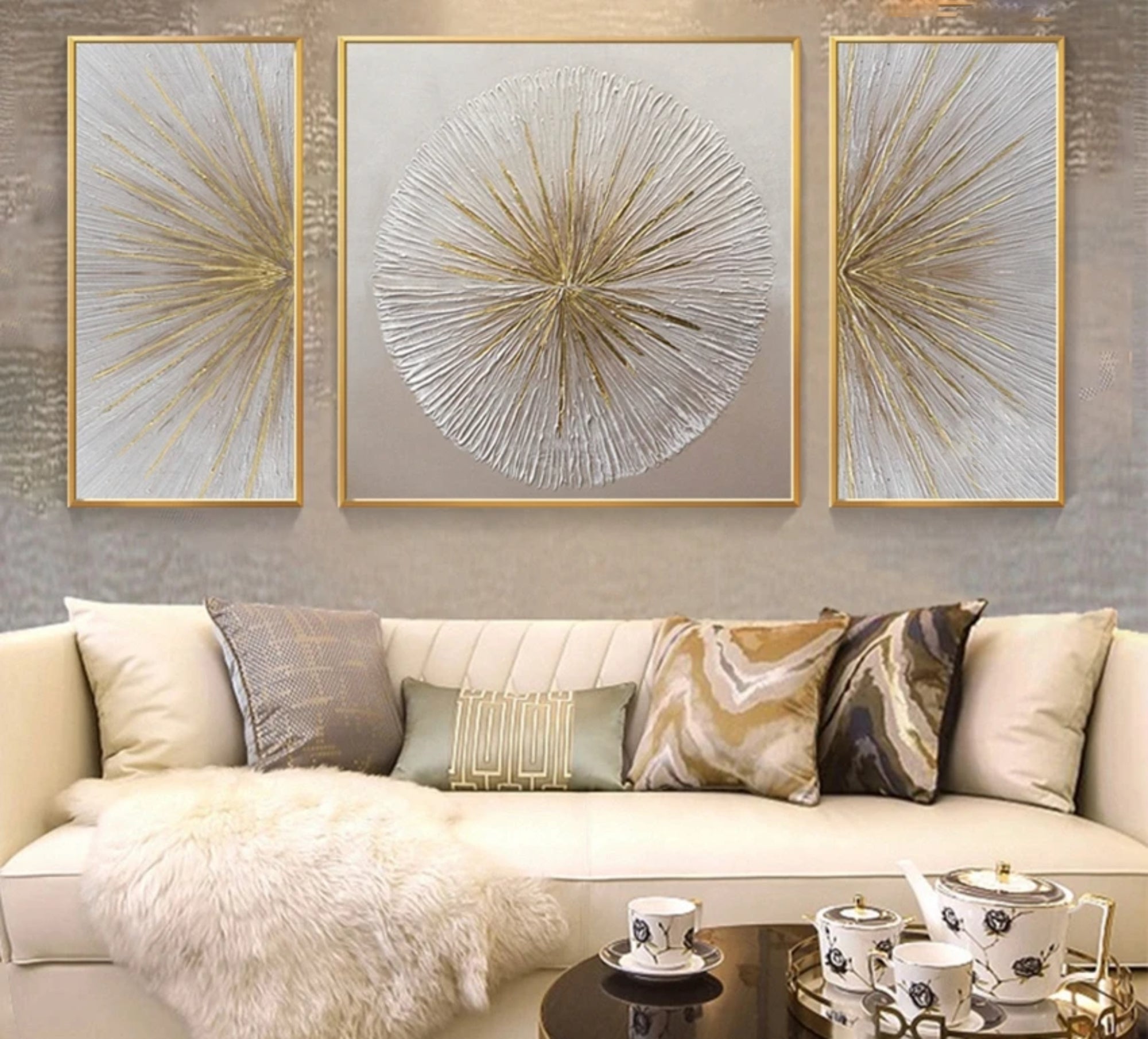 Modern Abstract Golden Blossom Oil Painting