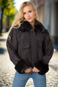Elegant Black Women's Jacket with Insulation and Removable Fur Trim