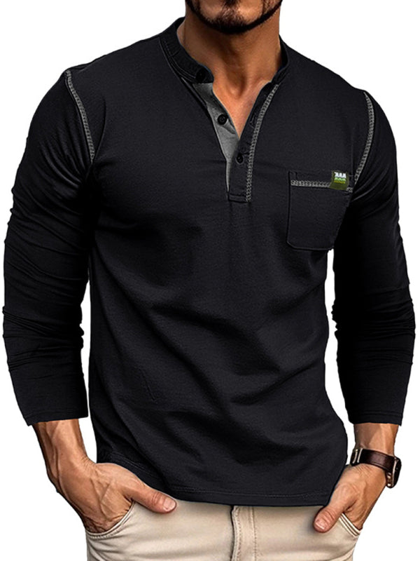 HENLEY Block Knitted Long Sleeve T-Shirt