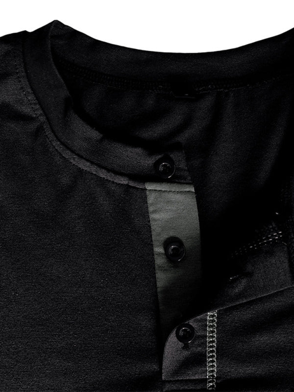 HENLEY Block Knitted Long Sleeve T-Shirt