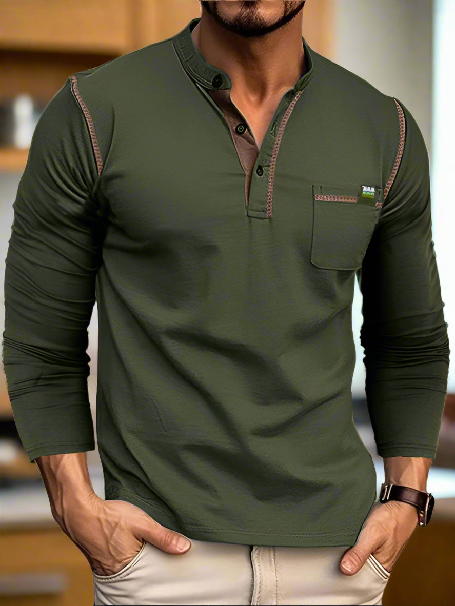 HENLEY Block Knitted Long Sleeve T-Shirt
