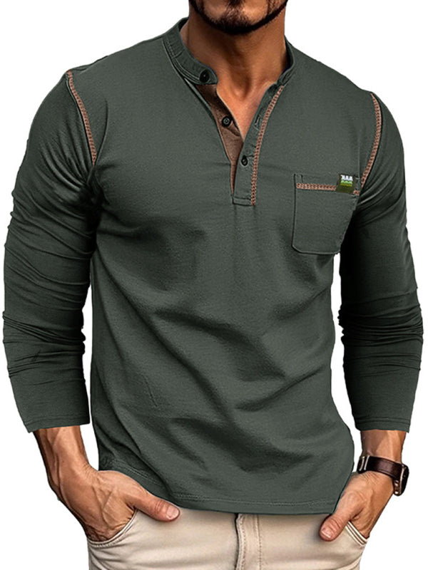HENLEY Block Knitted Long Sleeve T-Shirt