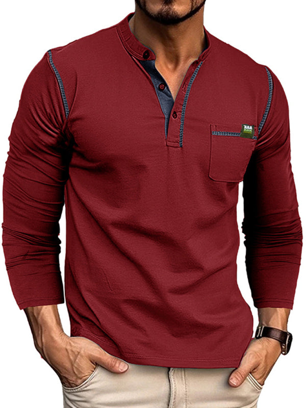 HENLEY Block Knitted Long Sleeve T-Shirt