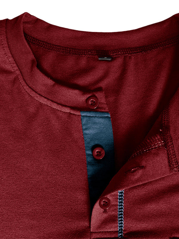 HENLEY Block Knitted Long Sleeve T-Shirt