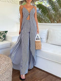 Fashion sleeveless striped camisole top with striped trousers two-piece set