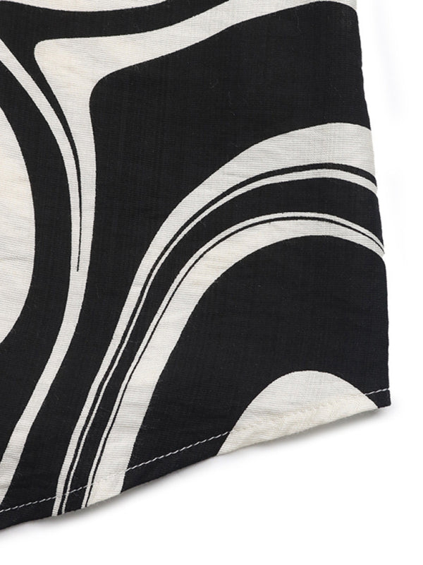 Ruffle Print Long-Sleeved Shirt Dress