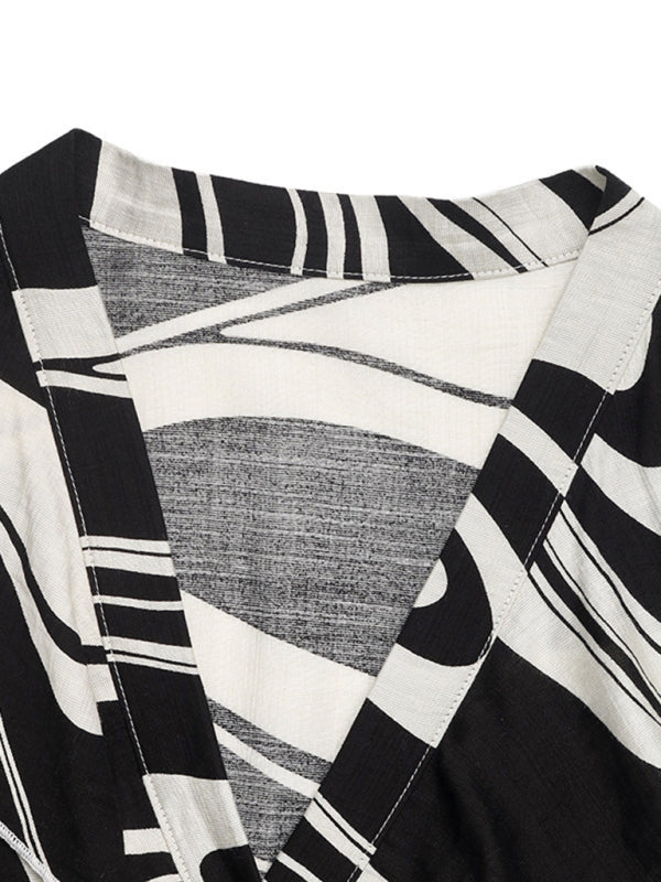 Ruffle Print Long-Sleeved Shirt Dress