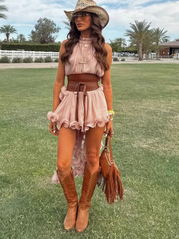 New style ruffle sleeveless skirt set